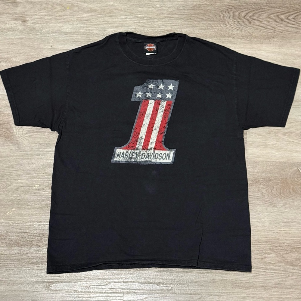 Harley-Davidson #1 Racing Flag Roma Italy Graphic Tee T-Shirt Black Men's Sz L